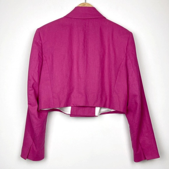 ZARA Woman Blazer Linen Blend Double-Breaste Cropped Pink Magenta Size L E121862 - Picture 3 of 12